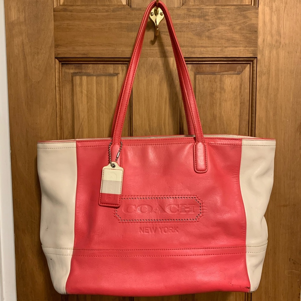 Coach Two-Tone Pink and Cream Leather Tote